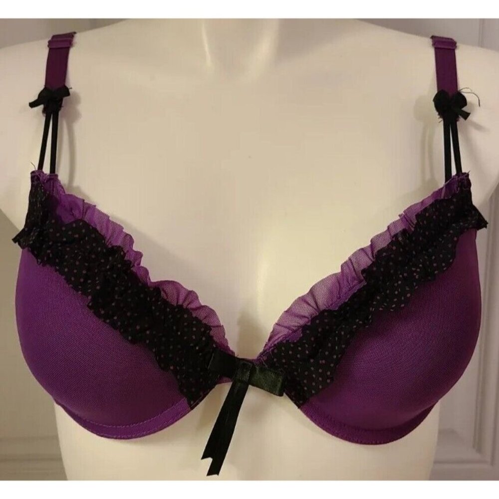 Native Intimates Underwire Lined Demi Bra Ruffle Trim Purple/Black Size 36D